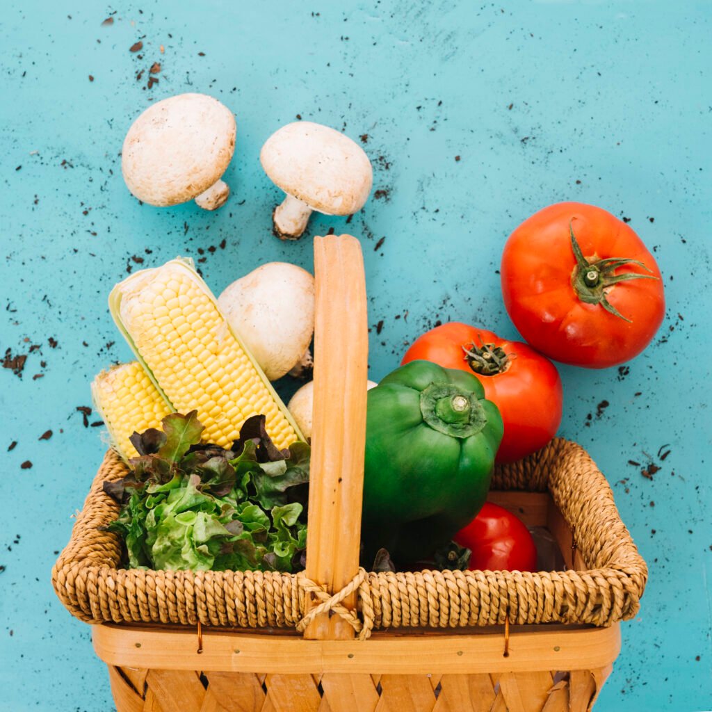 vegetable composition with basket
